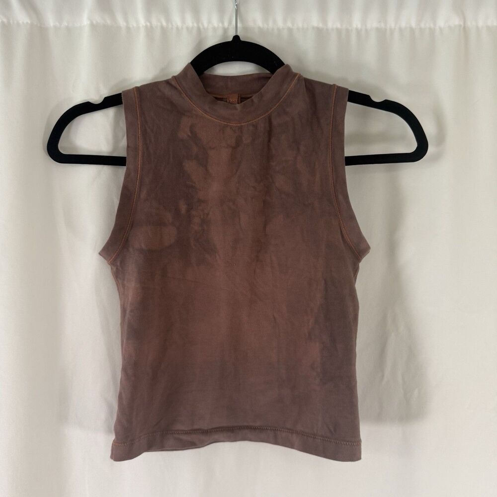 Skims Tank Top Women's Small Brown High Neck Sleeveless Tight Stretch STAINED